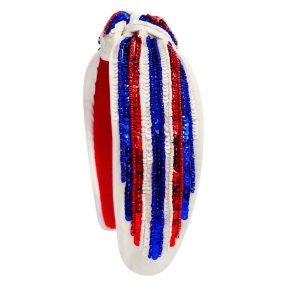 4th of July Headband - Red, White and Blue Sequin Stripe
